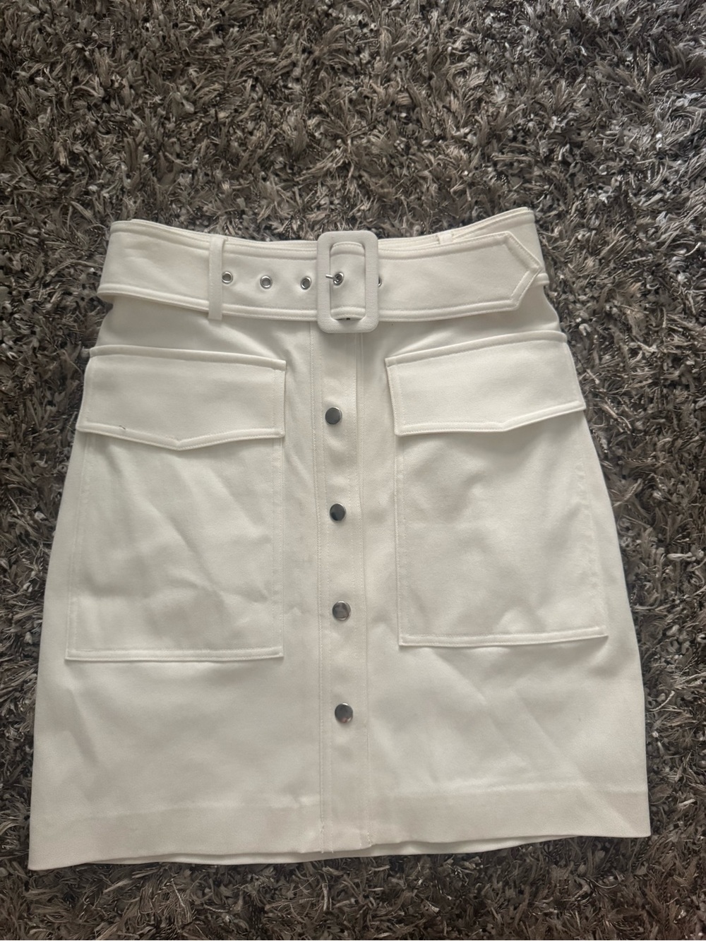 Nine West Cream Button-Front Utility Mini Skirt with Belt